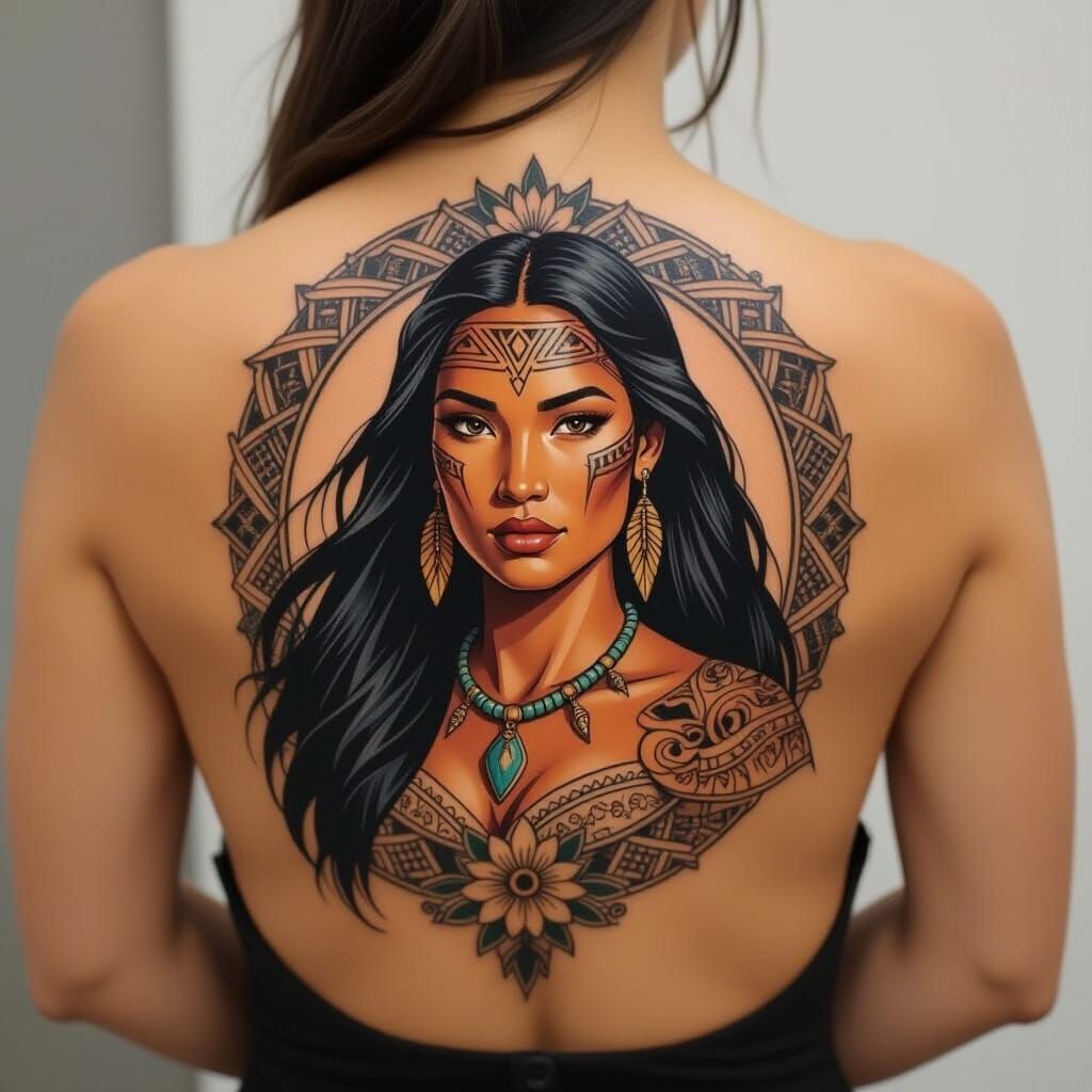Tattooed Maori Woman in Traditional Attire