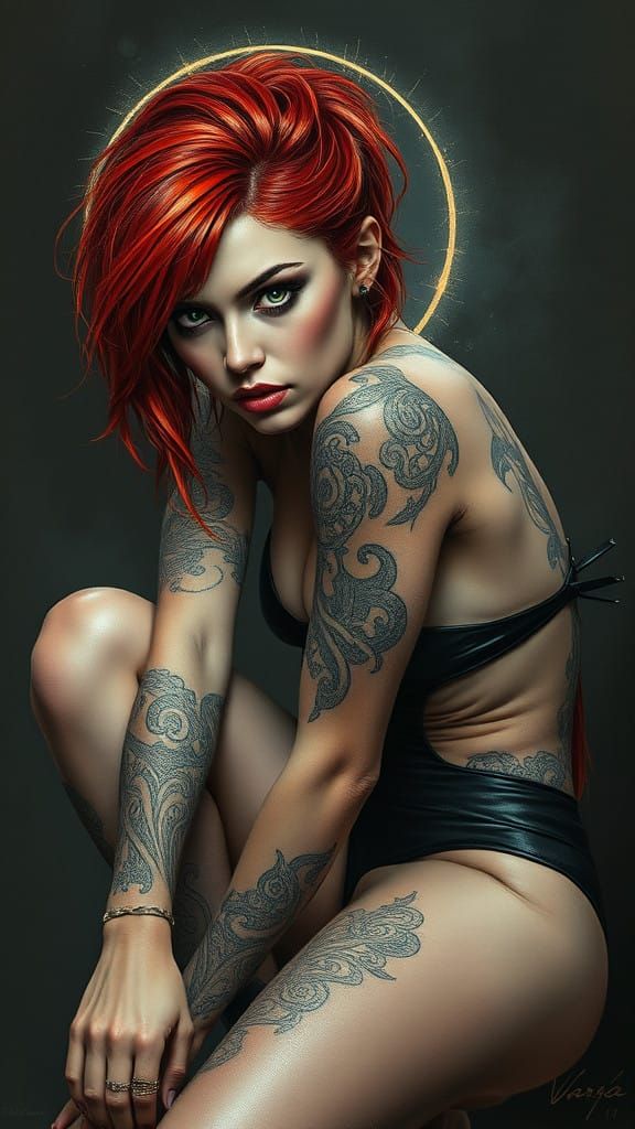 Cyberpunk Celtic Goddess in Gritty, High-Contrast Art