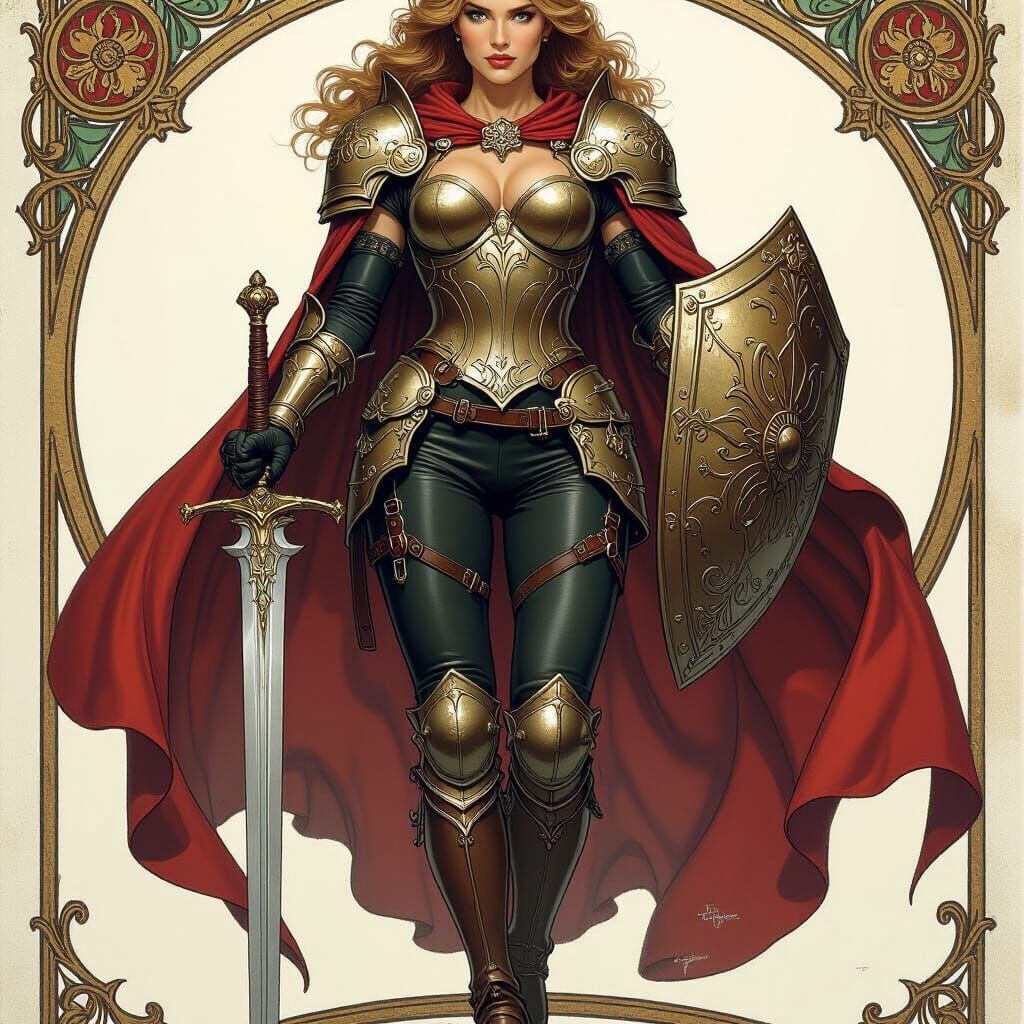 Muscular Princess Knight in Ornate Armor