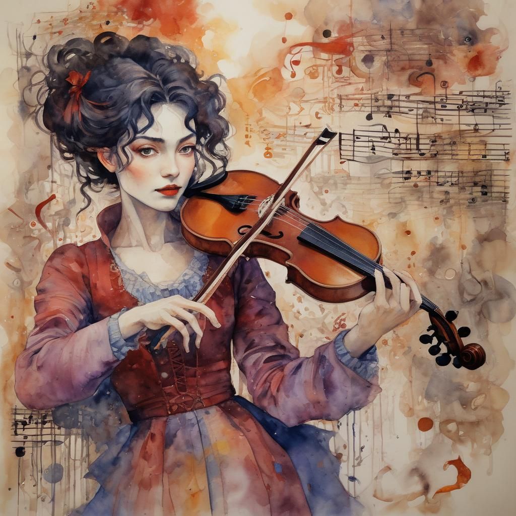 Vampire Violinist in Expressionist Watercolor Portrait