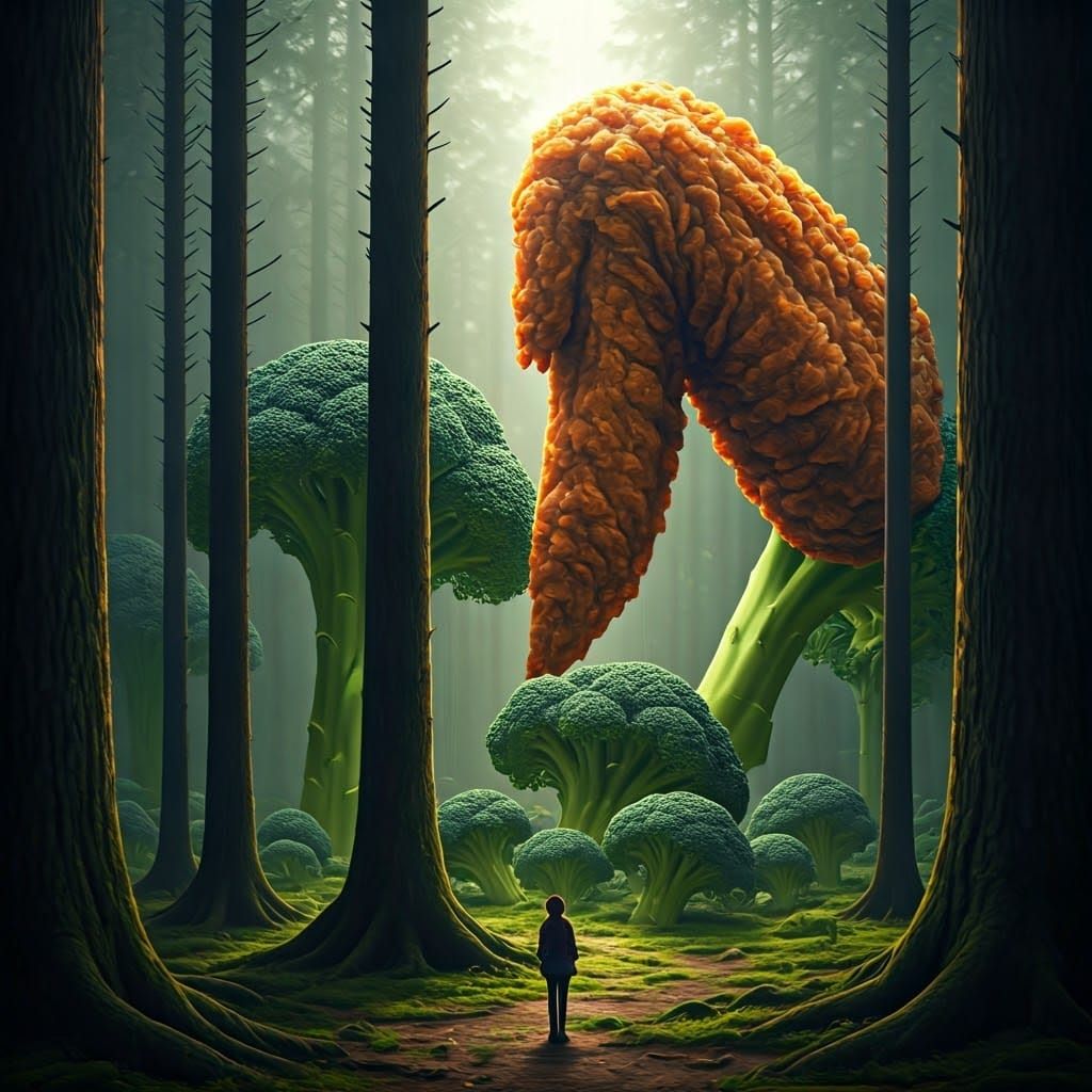 Giant Fried Chicken Wing Forest: Digital Matte Painting