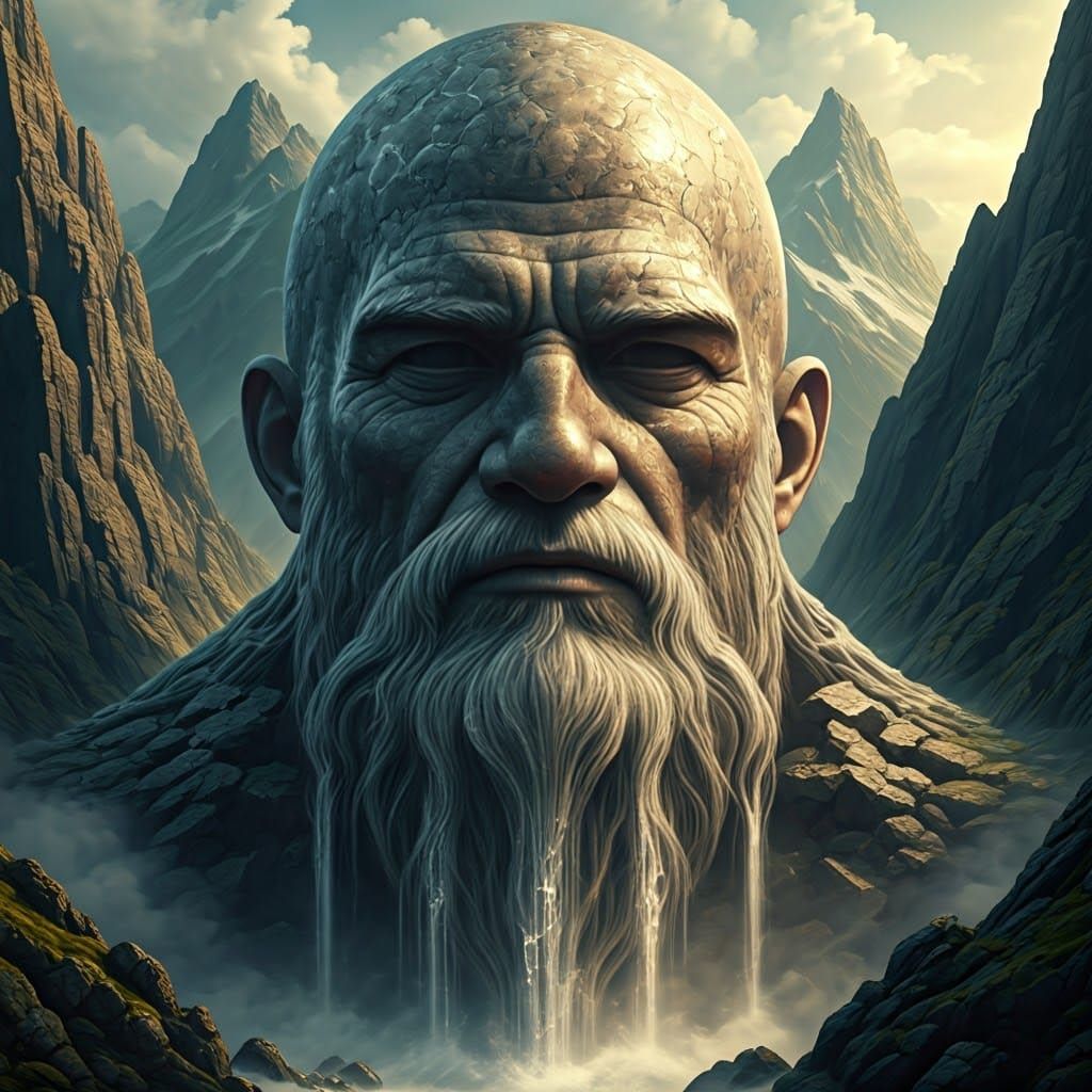 Giant Head Mountain Waterfall in Hyperreal Detail