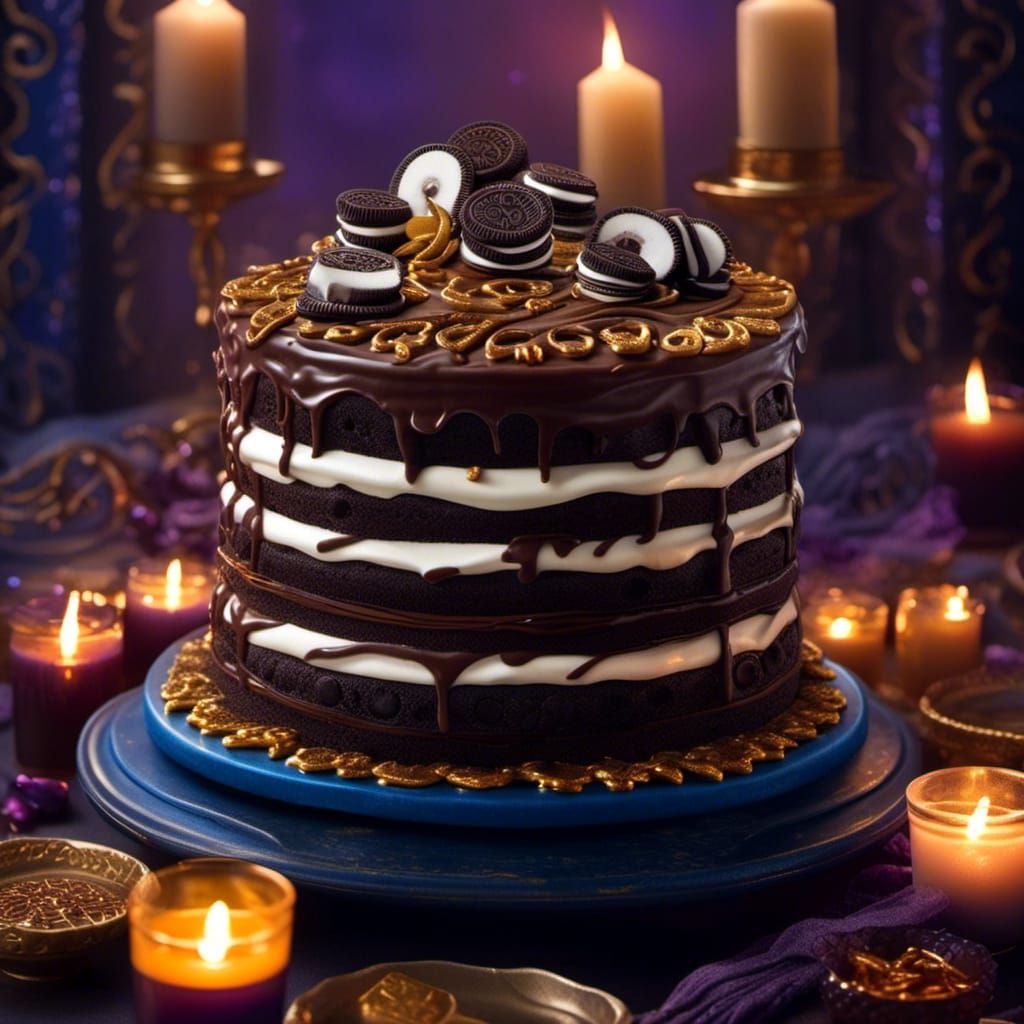 Decadent Oreo Cake with Mystical Candles, Digital Painting