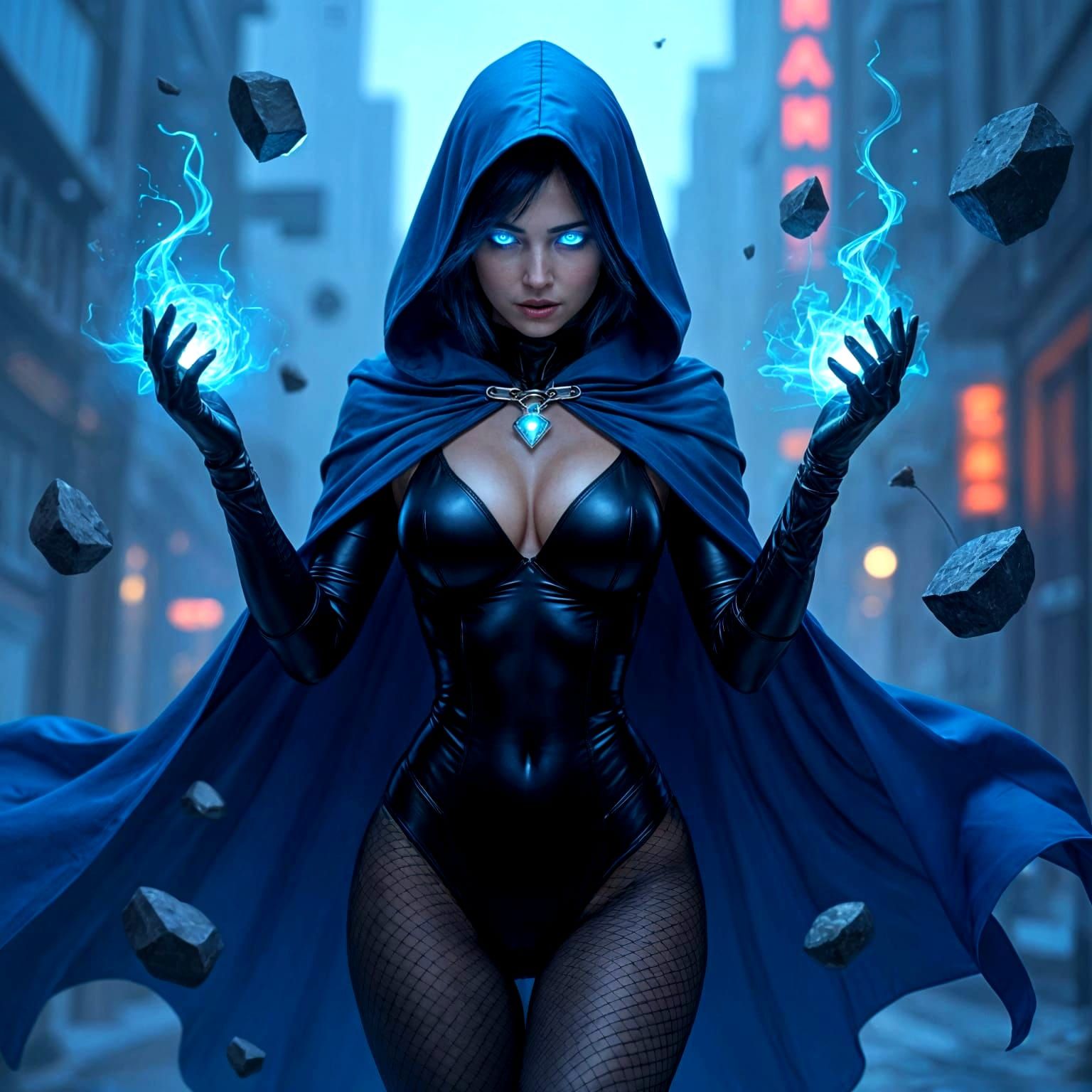 Midnight Sorceress: Superhero Witch in Futuristic City