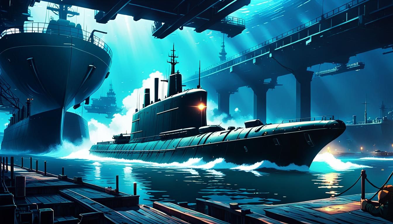 Submarine Repair in Dry Dock: Cel-Shaded Anime Style