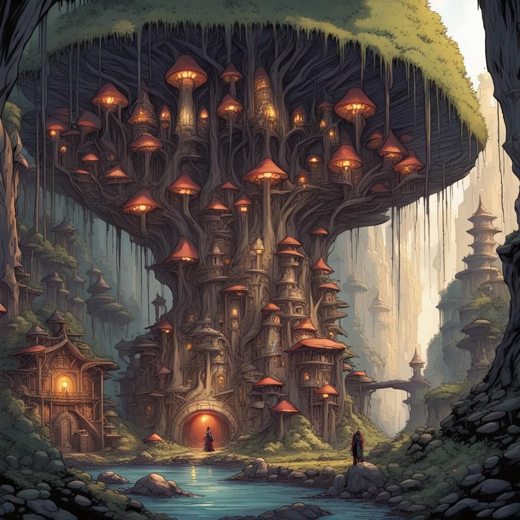 Underground Dark Elf City in Mushroom Cave