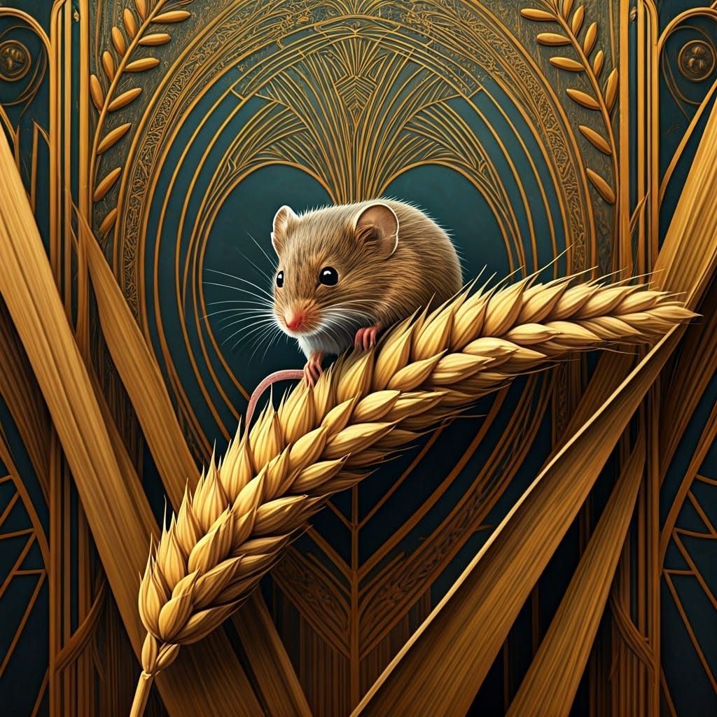 Art Deco Mouse on Wheat, Ertè Style