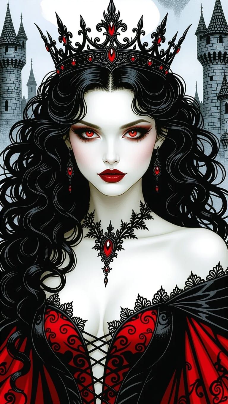 Mysterious Vampire Goddess in Dark Fantasy Attire