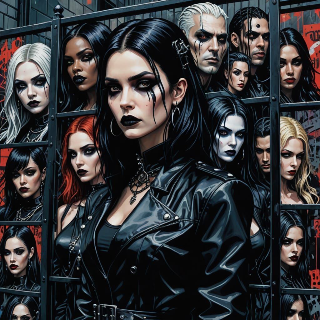 Goth Celebrities on Outdoor Magazine Rack in Cyberpunk Style