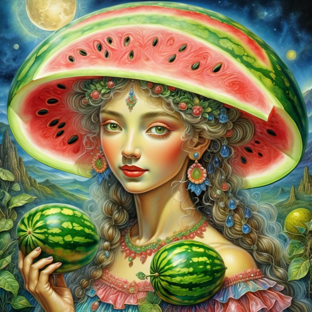 Surreal Watermelon Woman in Fantasy Style