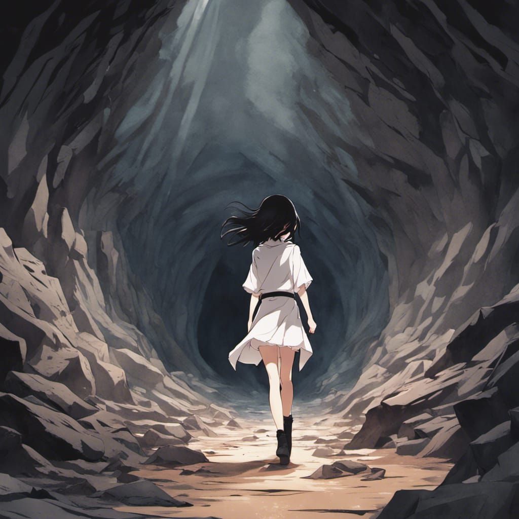 Anime Girl Exploring Dark Cavern in 4K