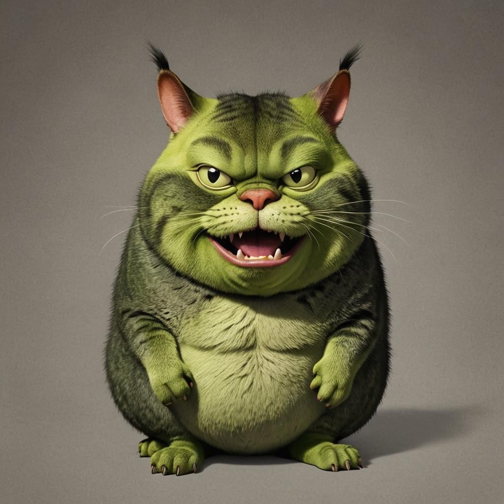 Humorous Fat Cat Devouring Shrek
