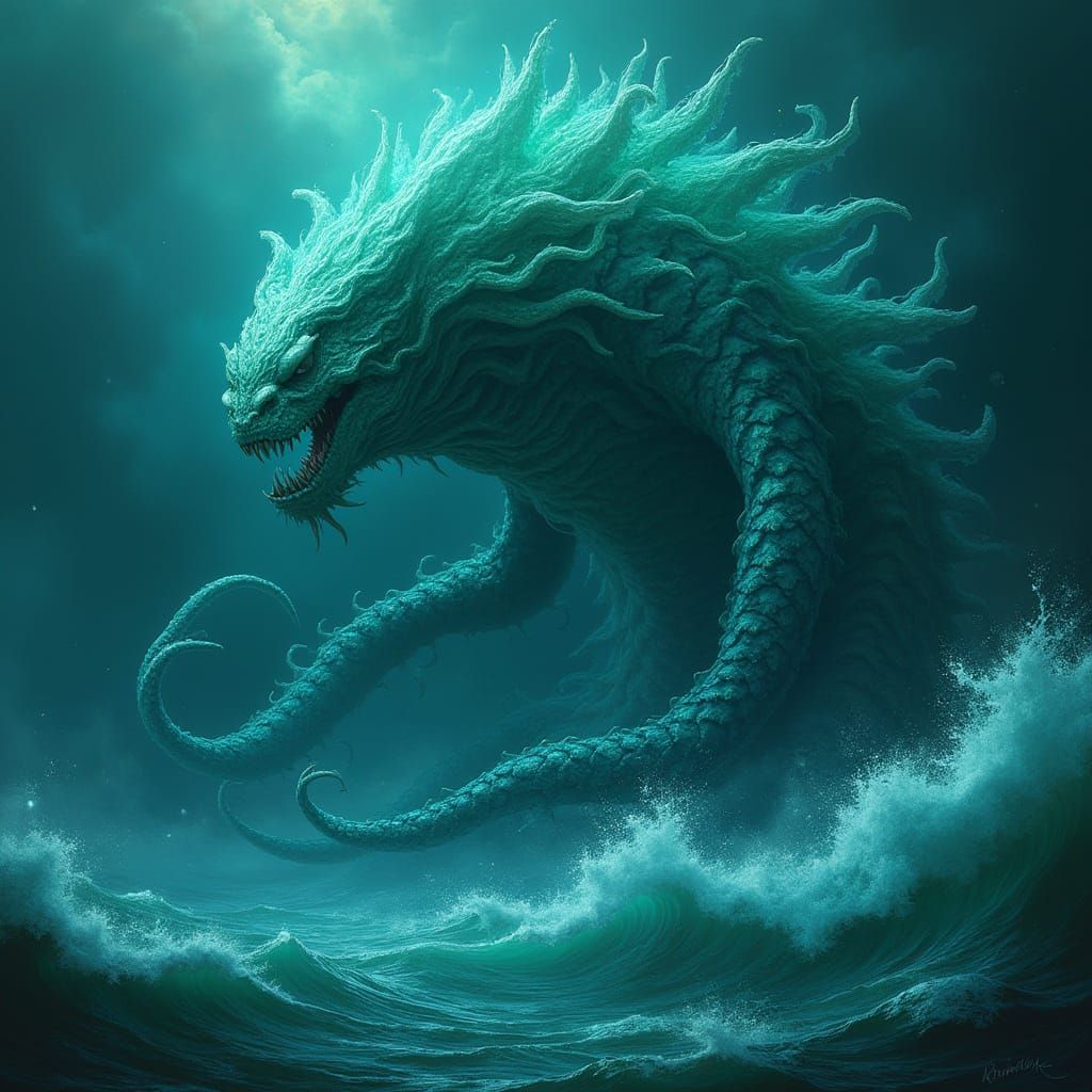 Ethereal Sea Monster Rises from the Depths in Vibrant, Dream...