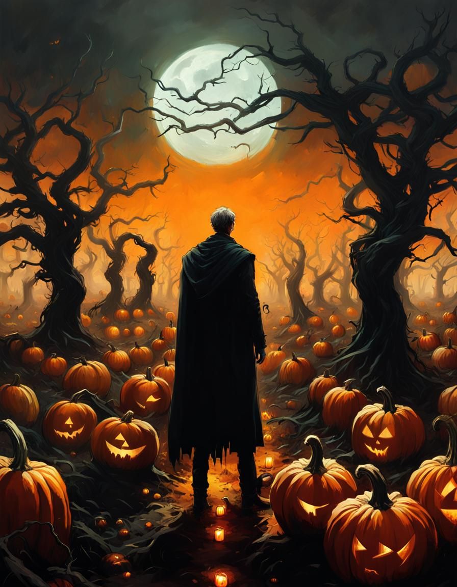 Haunted Figure in Desolate Pumpkin Patch