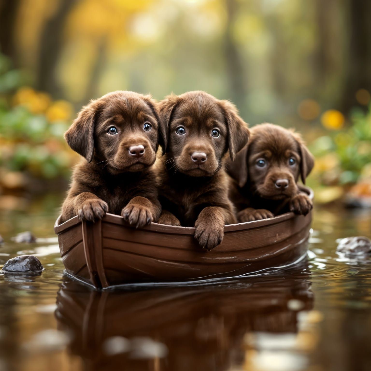 Chocolate Labrador Puppies in Chocolate Boat