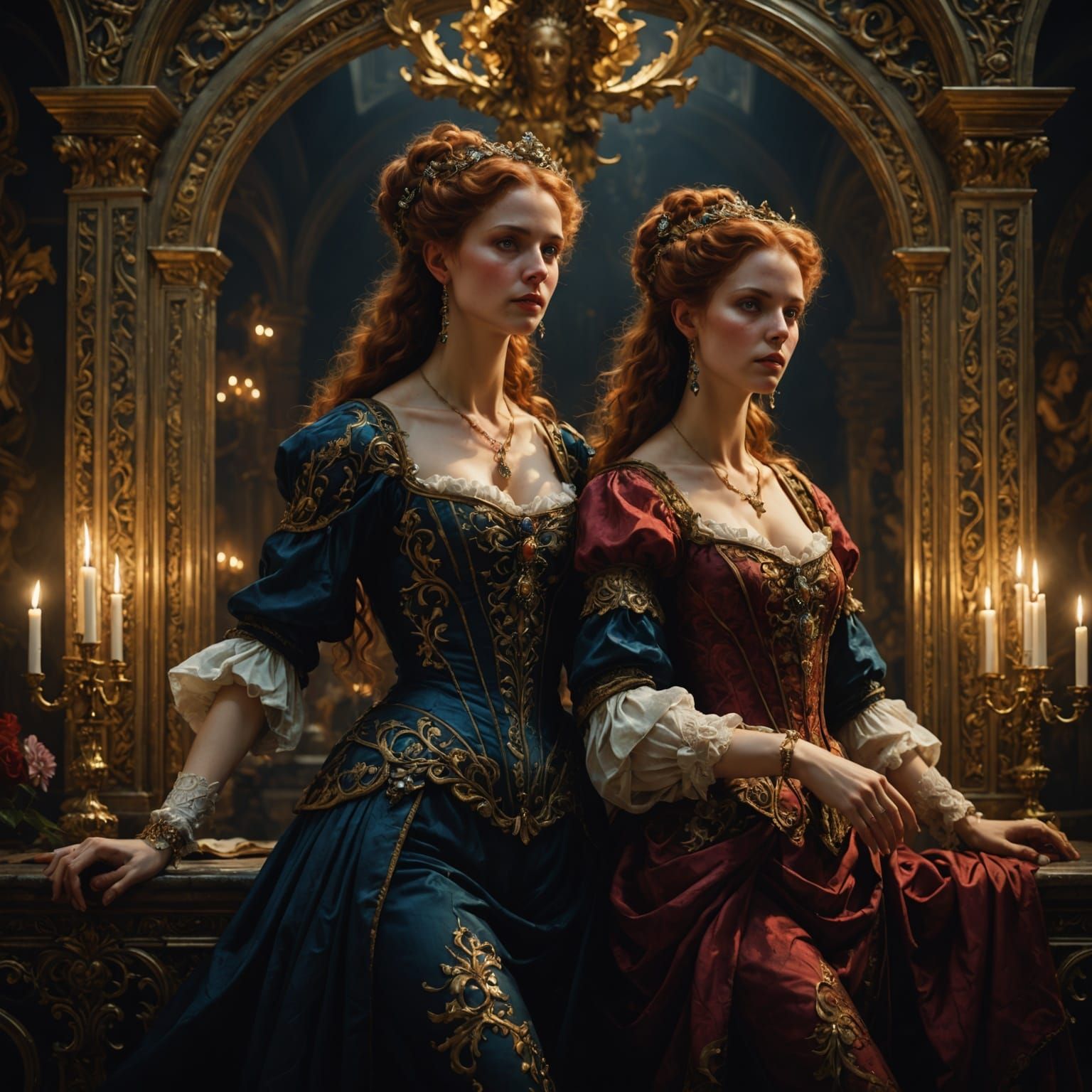 Baroque-Inspired Dark Fantasy Artwork of Eve and Lilith