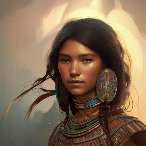 Tenochtitlan Girl Portrait in Hyperdetailed Digital Art