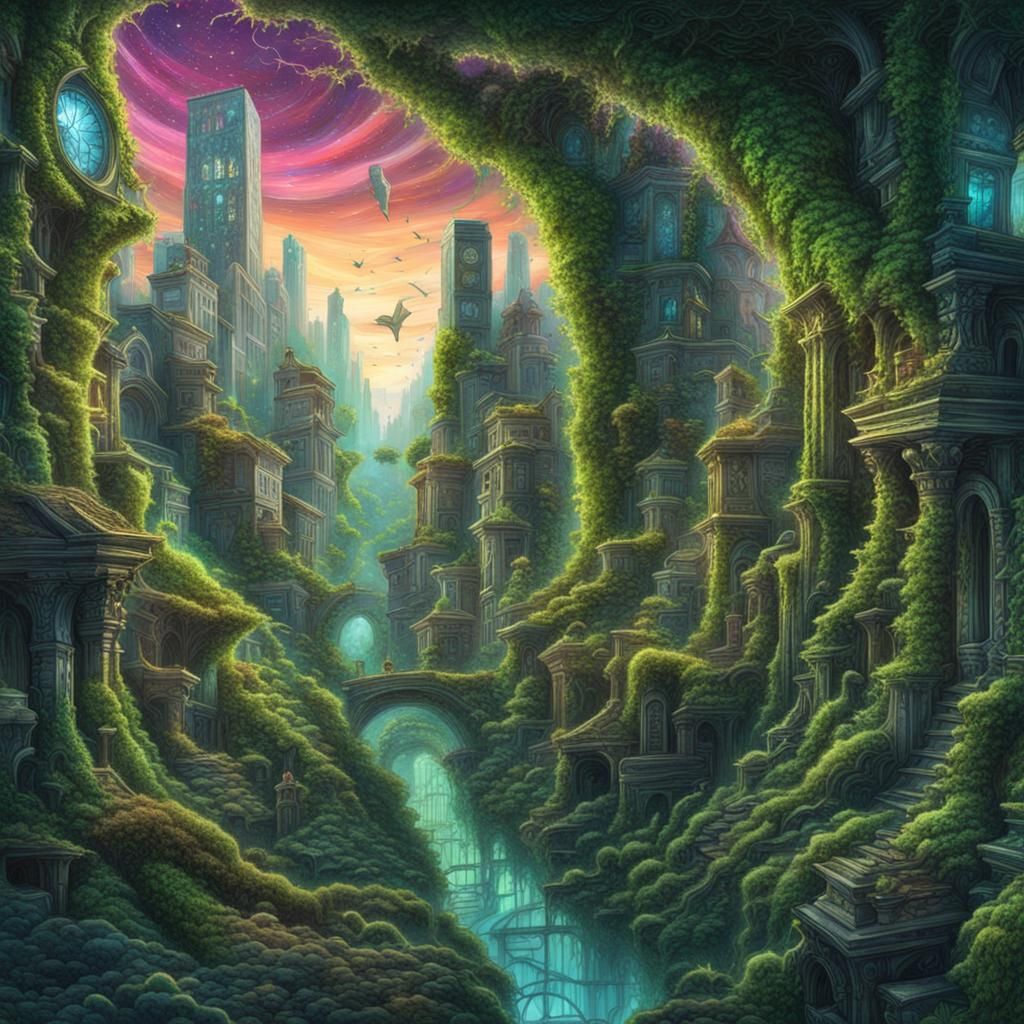 City Overgrown: Astral Cosmic Illustration