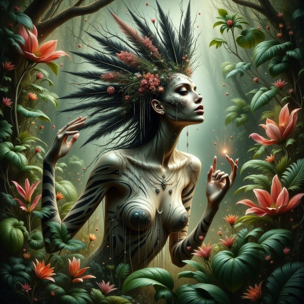 Whimsical Woodland Goddess in Pastel Stripes