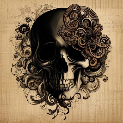 Intricate Skull Collage Art in Modern Impressionism