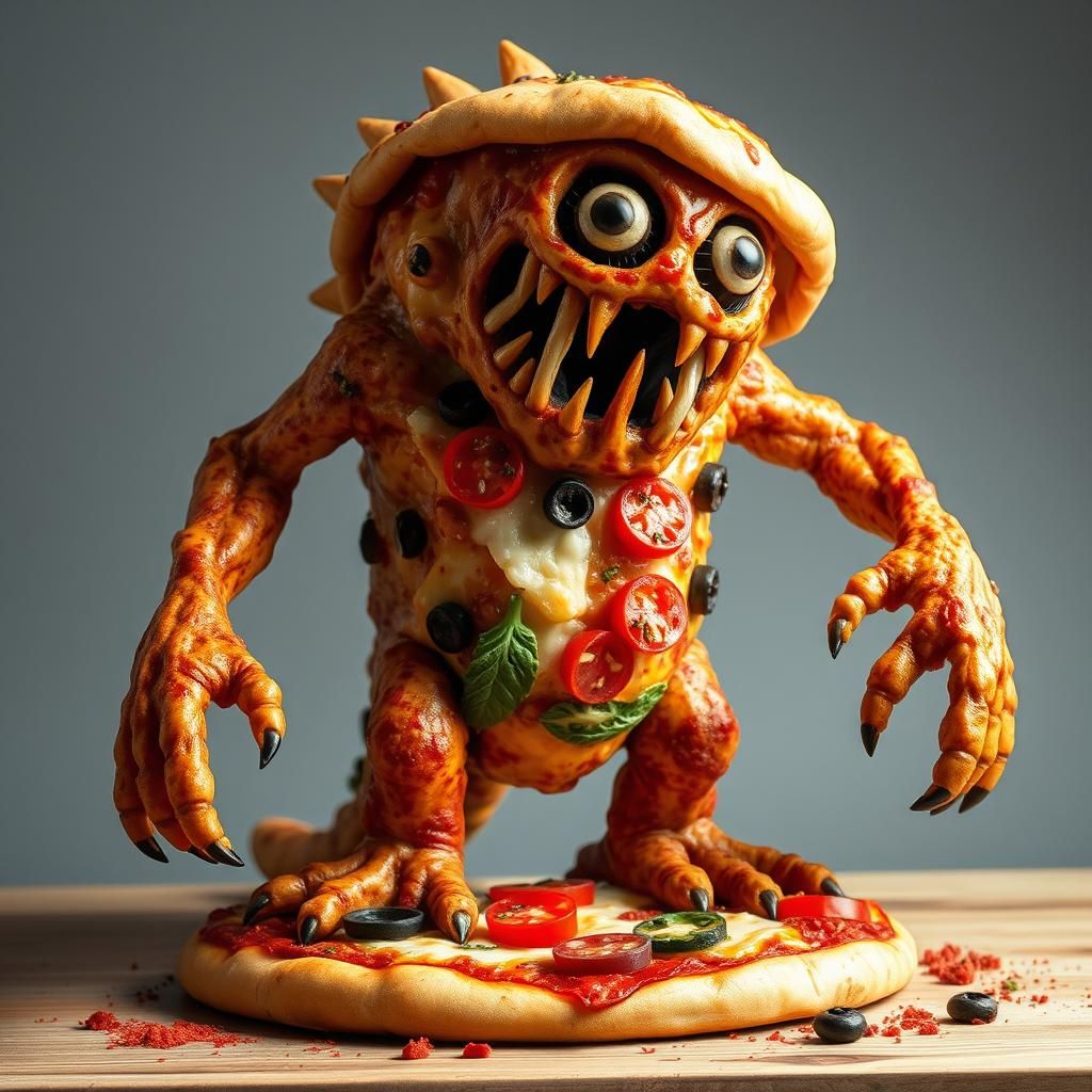 Pizza Topping Monster Illustration