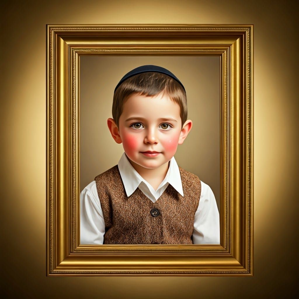 Portrait of a Delicate Haredi Boy in Golden Frame