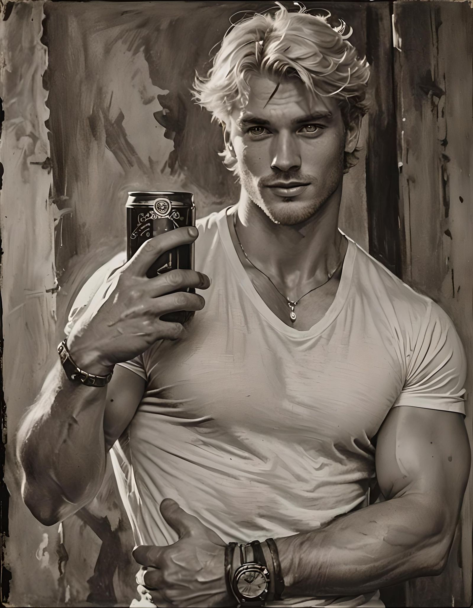 Confident Model in Painterly Film Noir Style