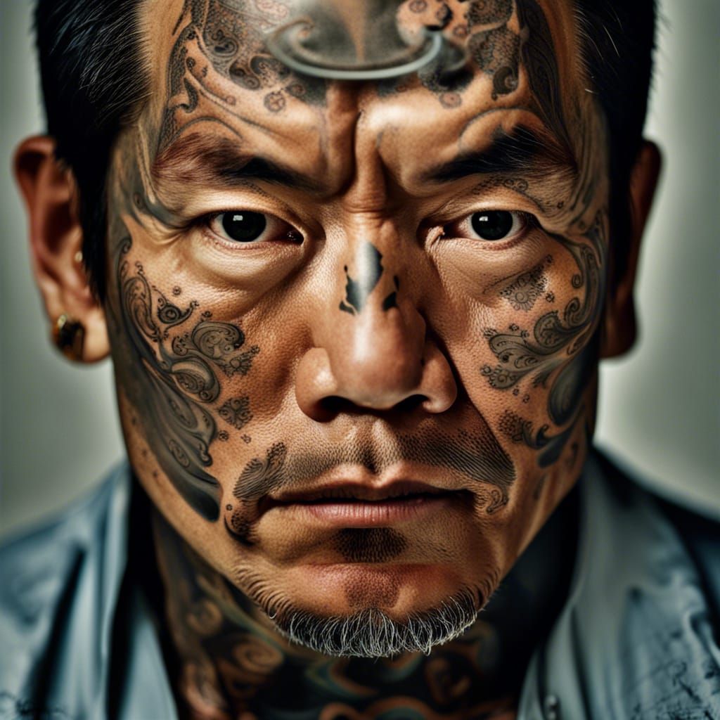 Astronomy Yakuza Tattoo Portrait in Bokeh Style