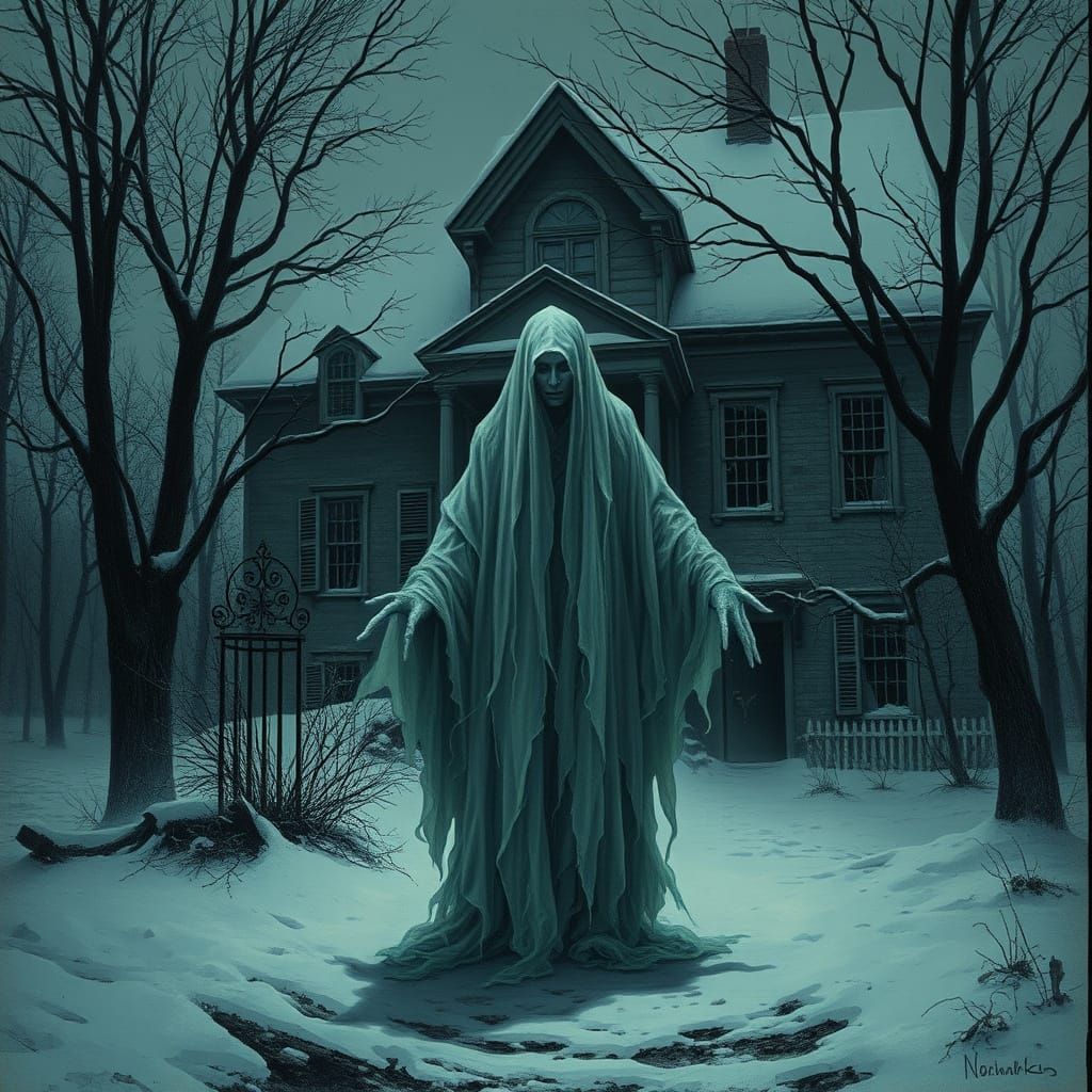 Ghostly Spirit Haunts Winter Abandoned Home