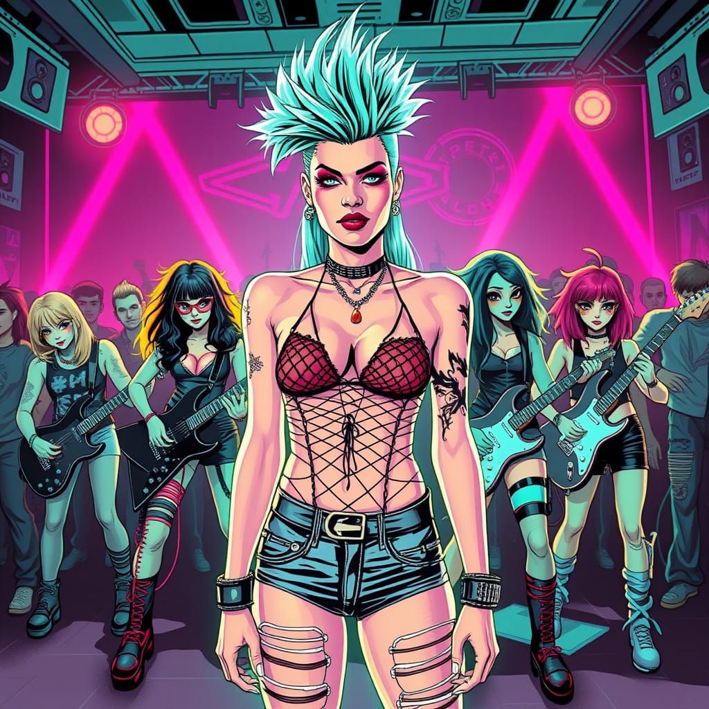 Punk Rock Singer in Neon Retro Style