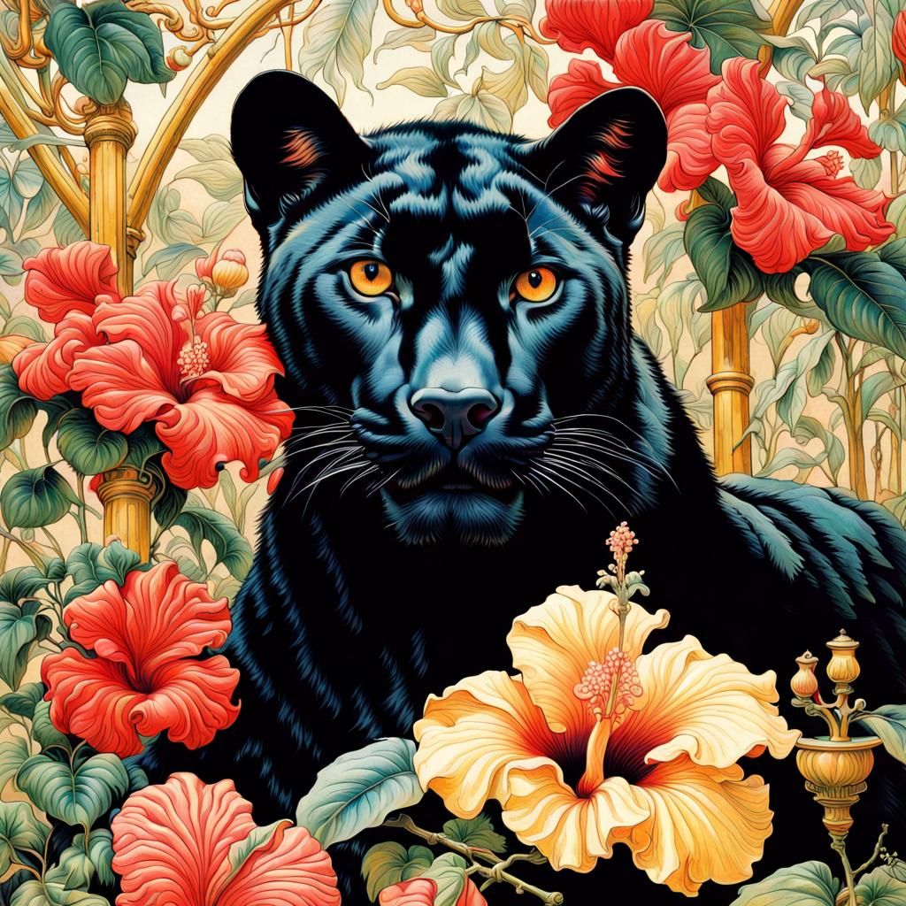 Panther in hibiscus