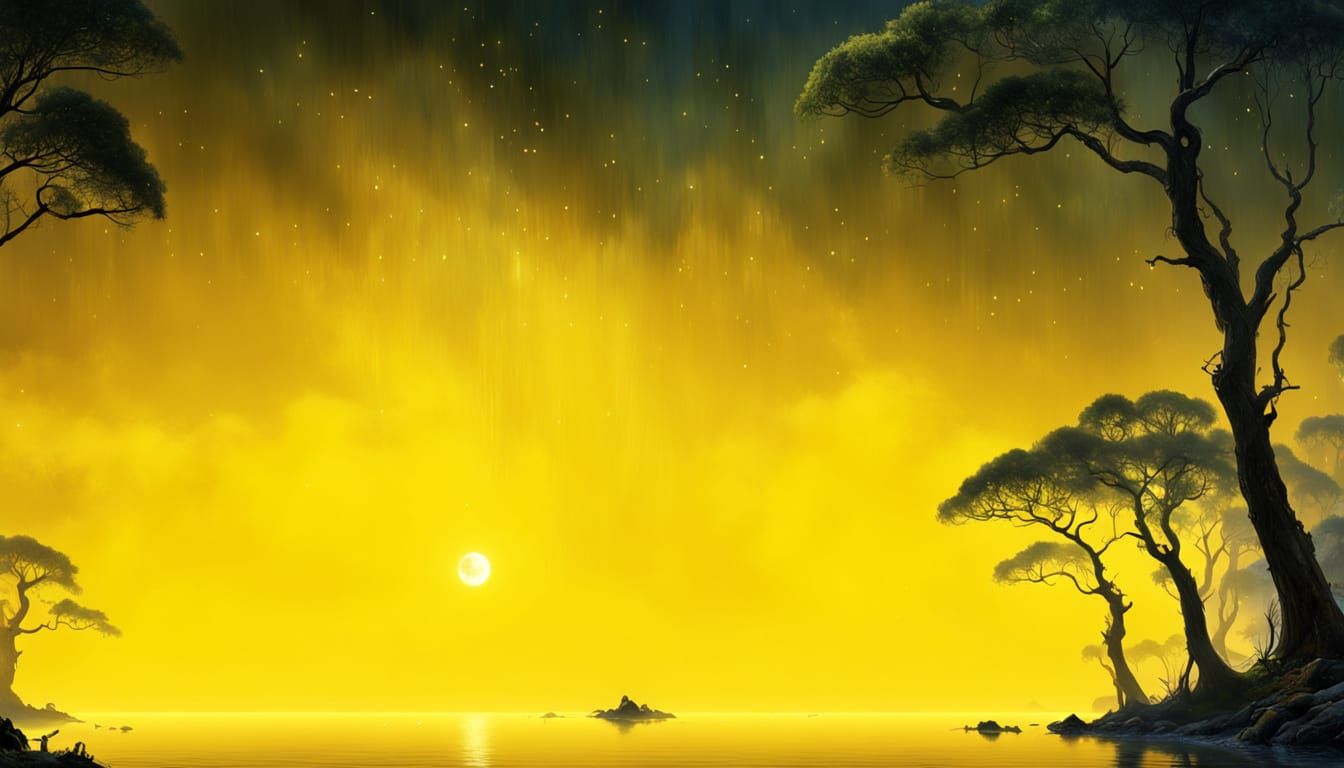 Ethereal Waterscape with Trees in Fantasy Style