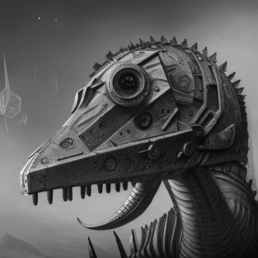 Steampunk Dinosaur in Geometric Aetherpunk Style