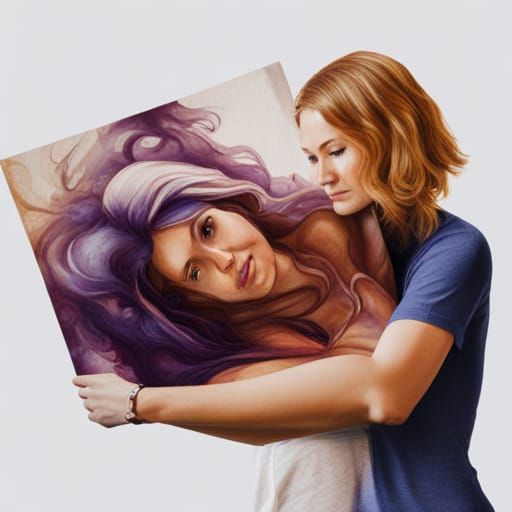 Romantic Watercolor of Two Women Cuddling
