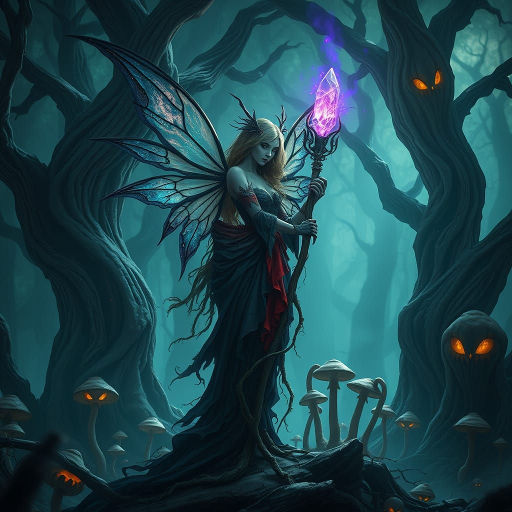 Dark Fantasy Fairy in a Twisted Forest
