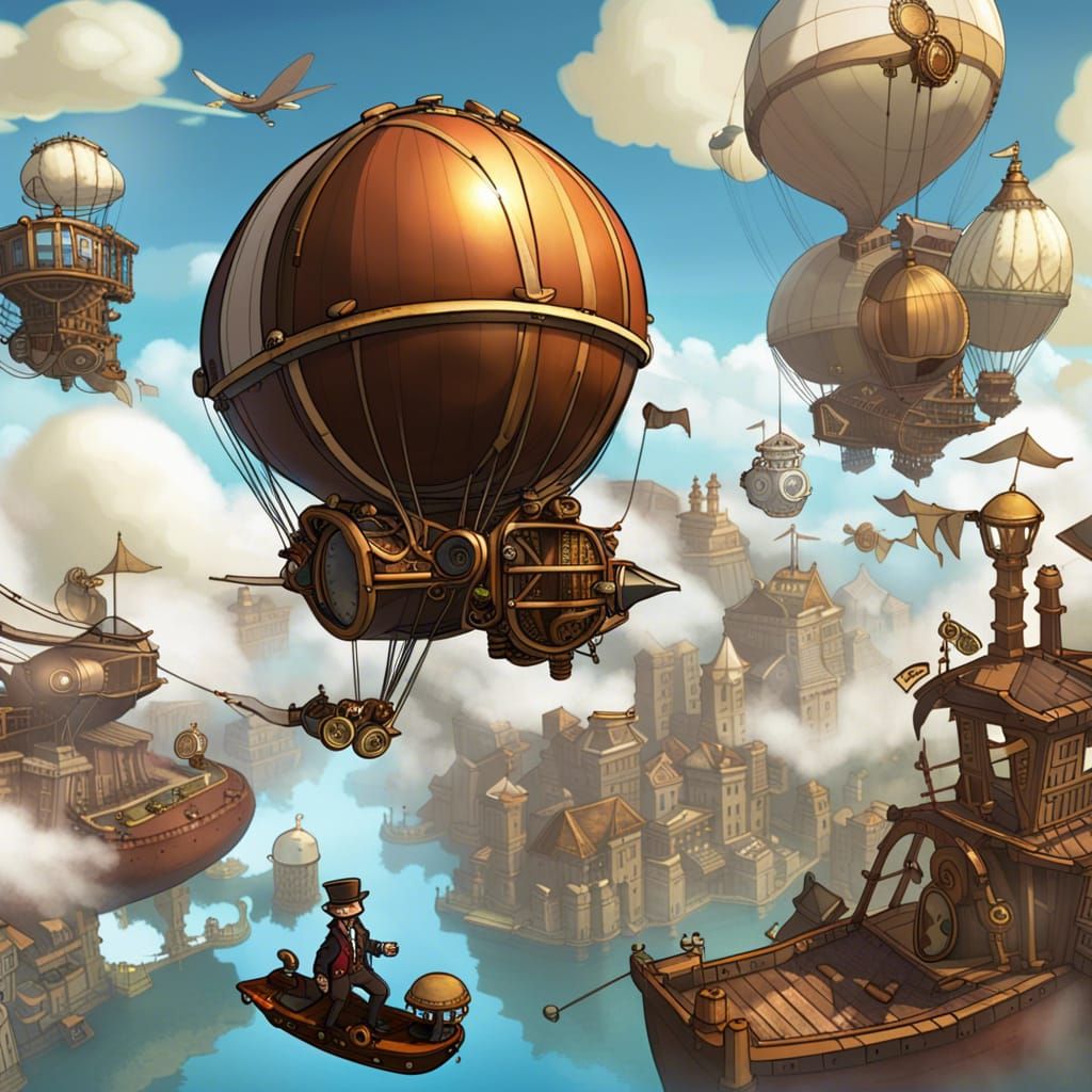 Steampunk adventurers through Floating Sky Islands.