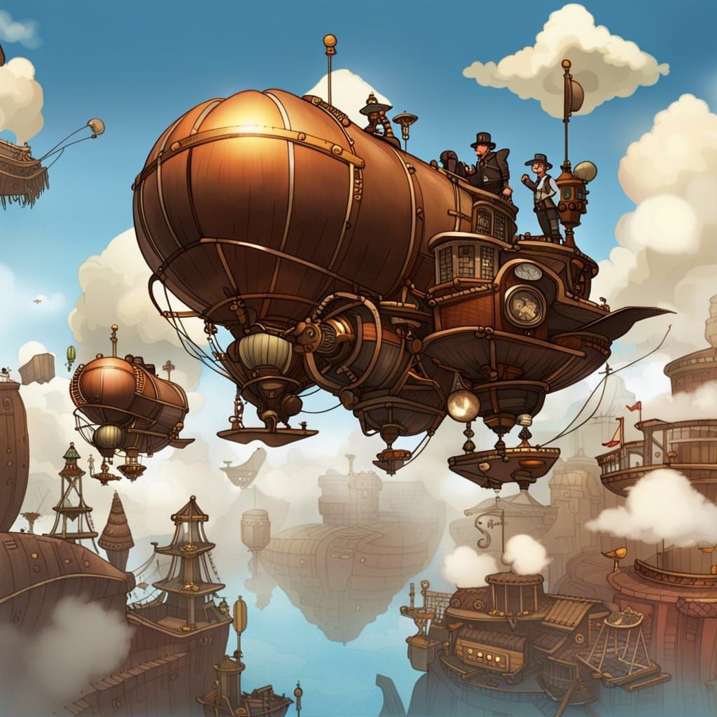 Adventurers Steampunk Floating Skies Islands.