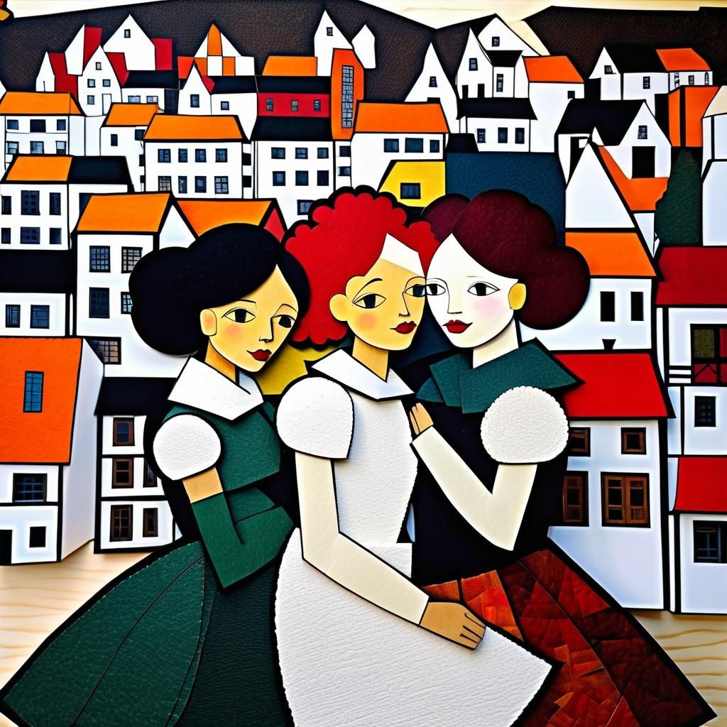 Modern Art Girls in Whimsical 3D Composition