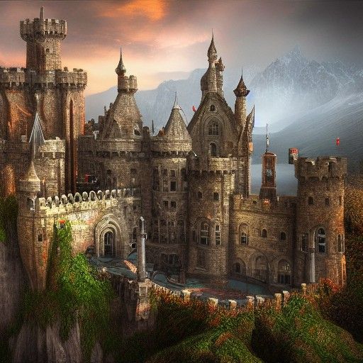 Gothic Castle Landscape in Maximalist Style