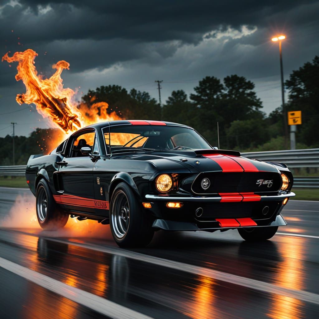 Shelby GT500 Takes Flight in Flames: Digital Art