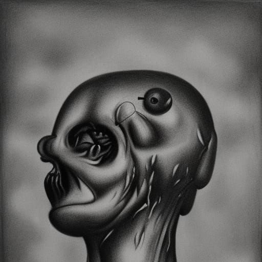 Hyperdetailed Charcoal Drawing of Atomic Bomb Person