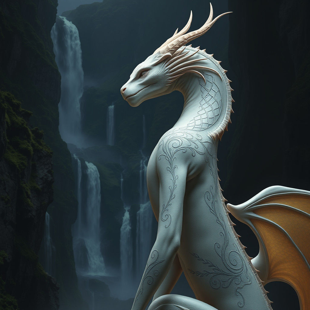 Mystical Being in Relief Against Lush Landscape