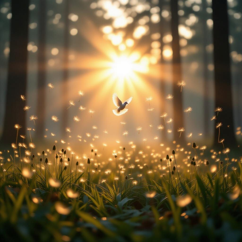 Dawn Forest: Golden Dandelions in Magical Realism