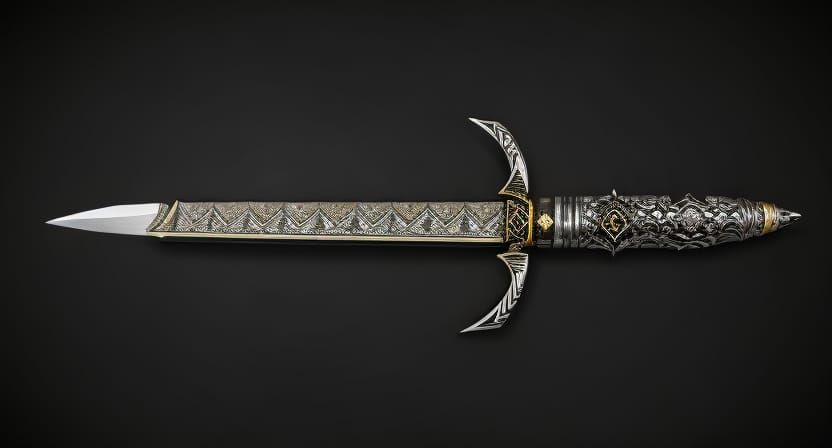 Ornate Boar Dagger with Damascus Steel and Gold
