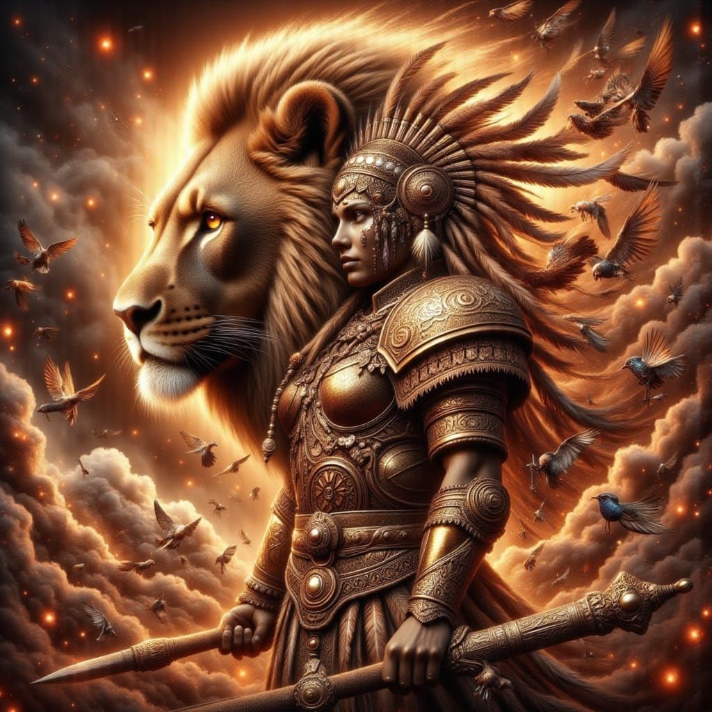 Epic Lion Warrior in Golden Armor at Sunset
