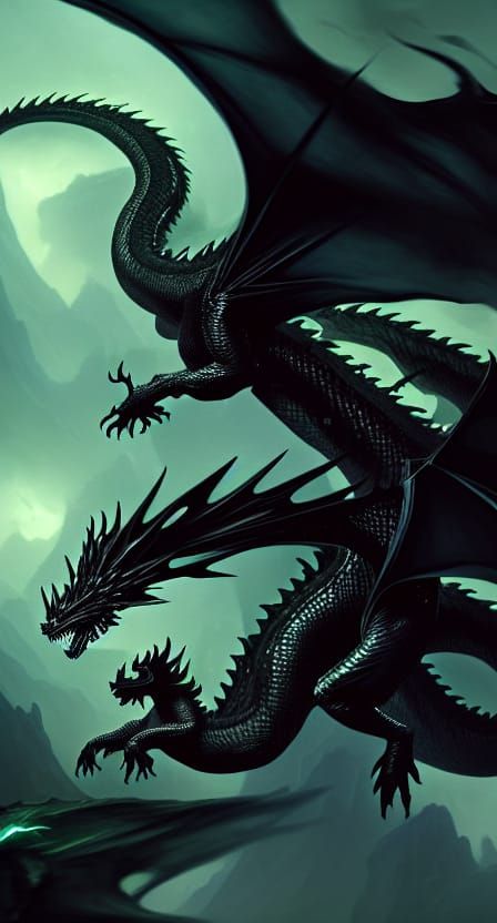 Obsidian Dragon Breathing Green Fire in 8K