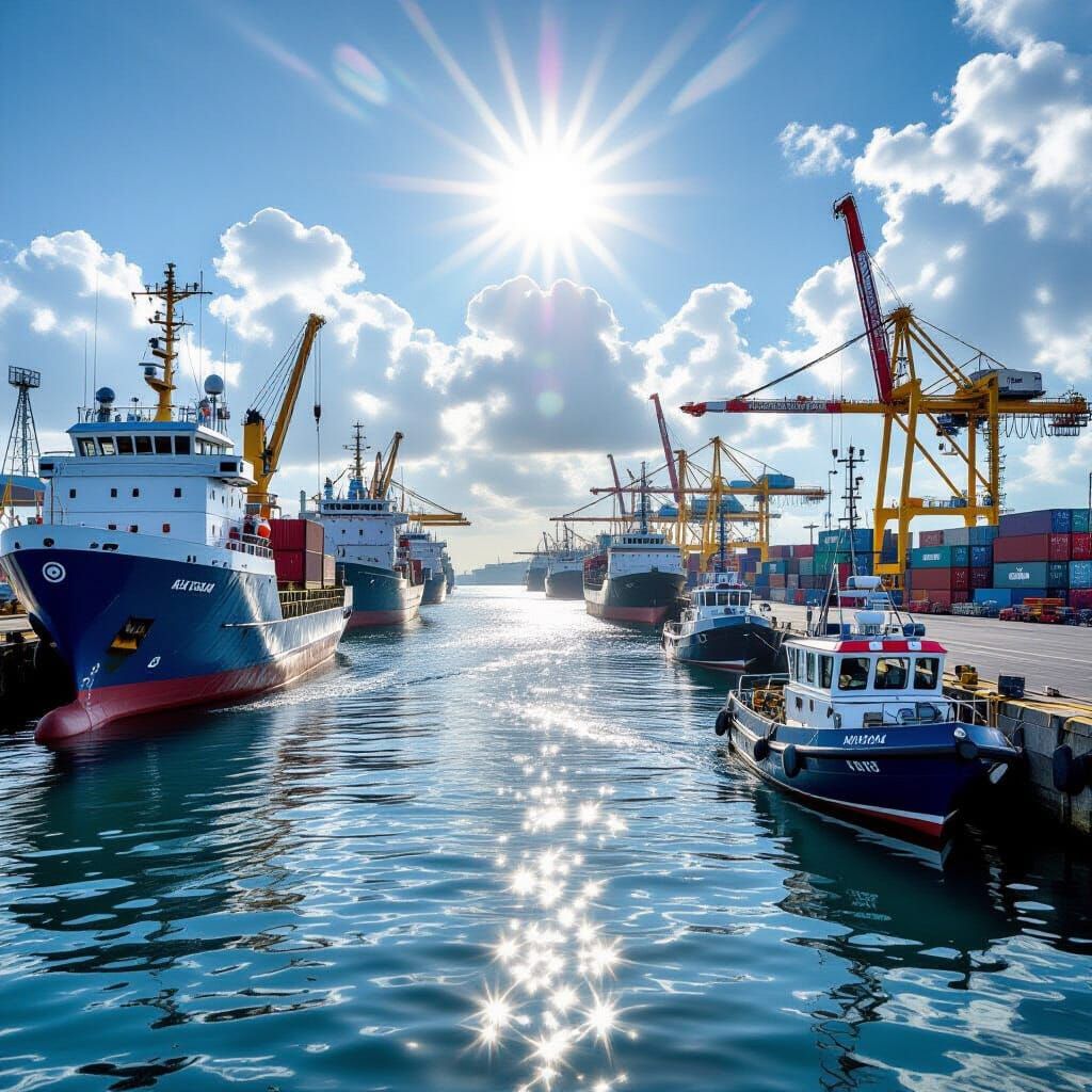 A busy harbor on a sunny day