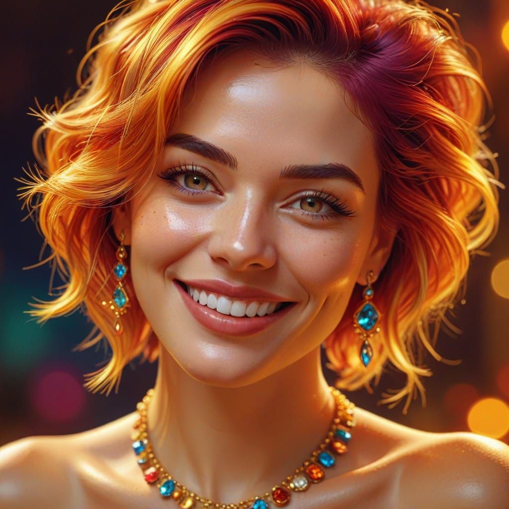 Smiling Lady in Pop Art Style Digital Portrait