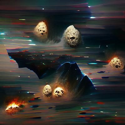 Sinister Asteroid Field in Dark Fantasy Style