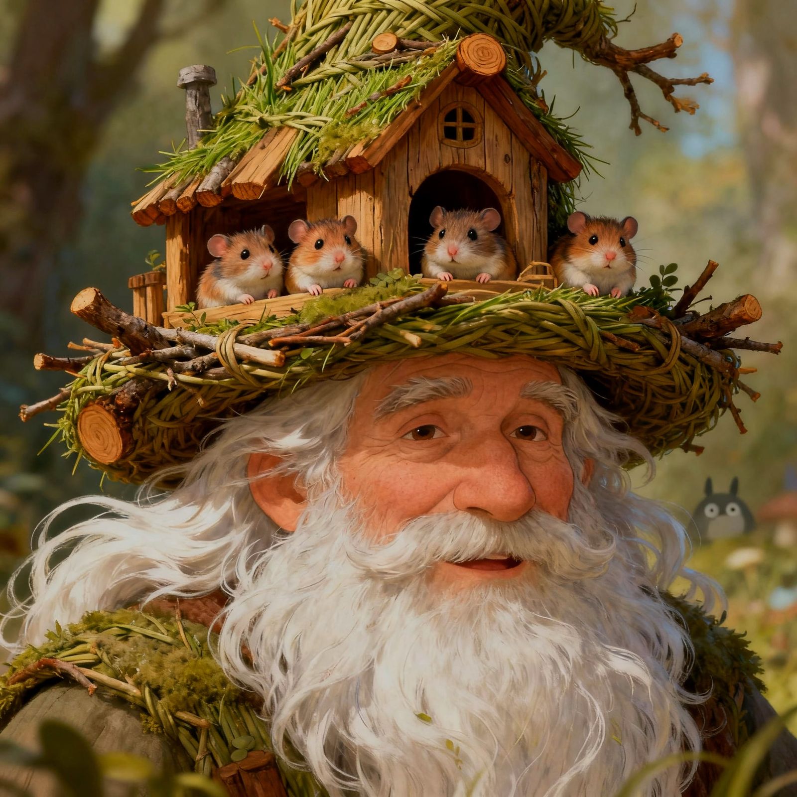 Old Man with Grass Cottage Hat for Hamsters